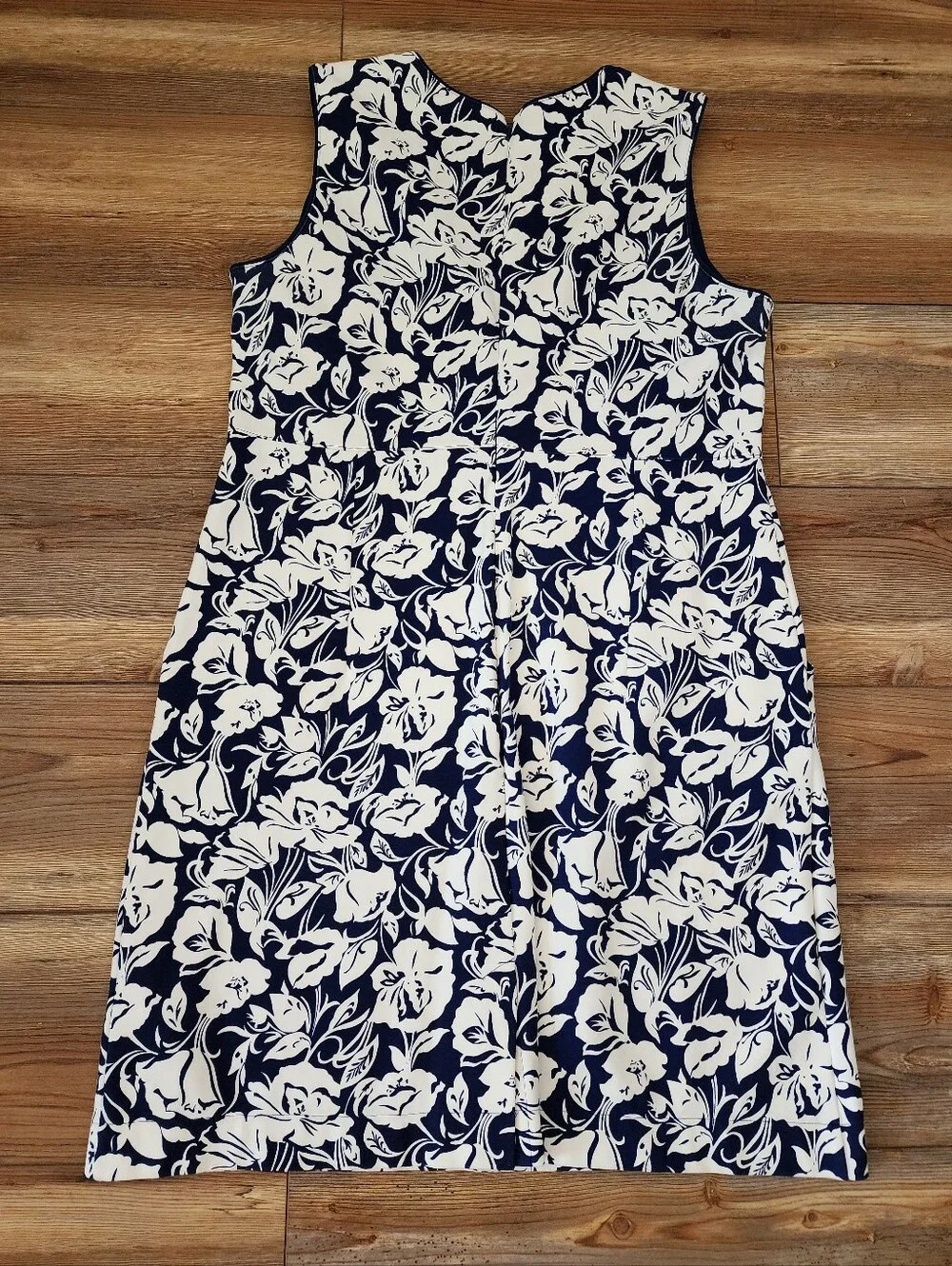 Lands' End Sleeveless Dress Women's 16 Petite Navy Blue Floral